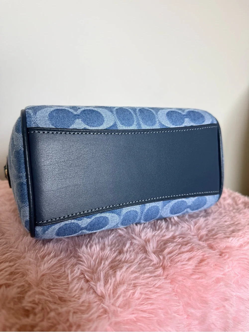 Coach Mini Denim Rowan Signature Satchel in Light Blue and Tan - Picture 5 of 9